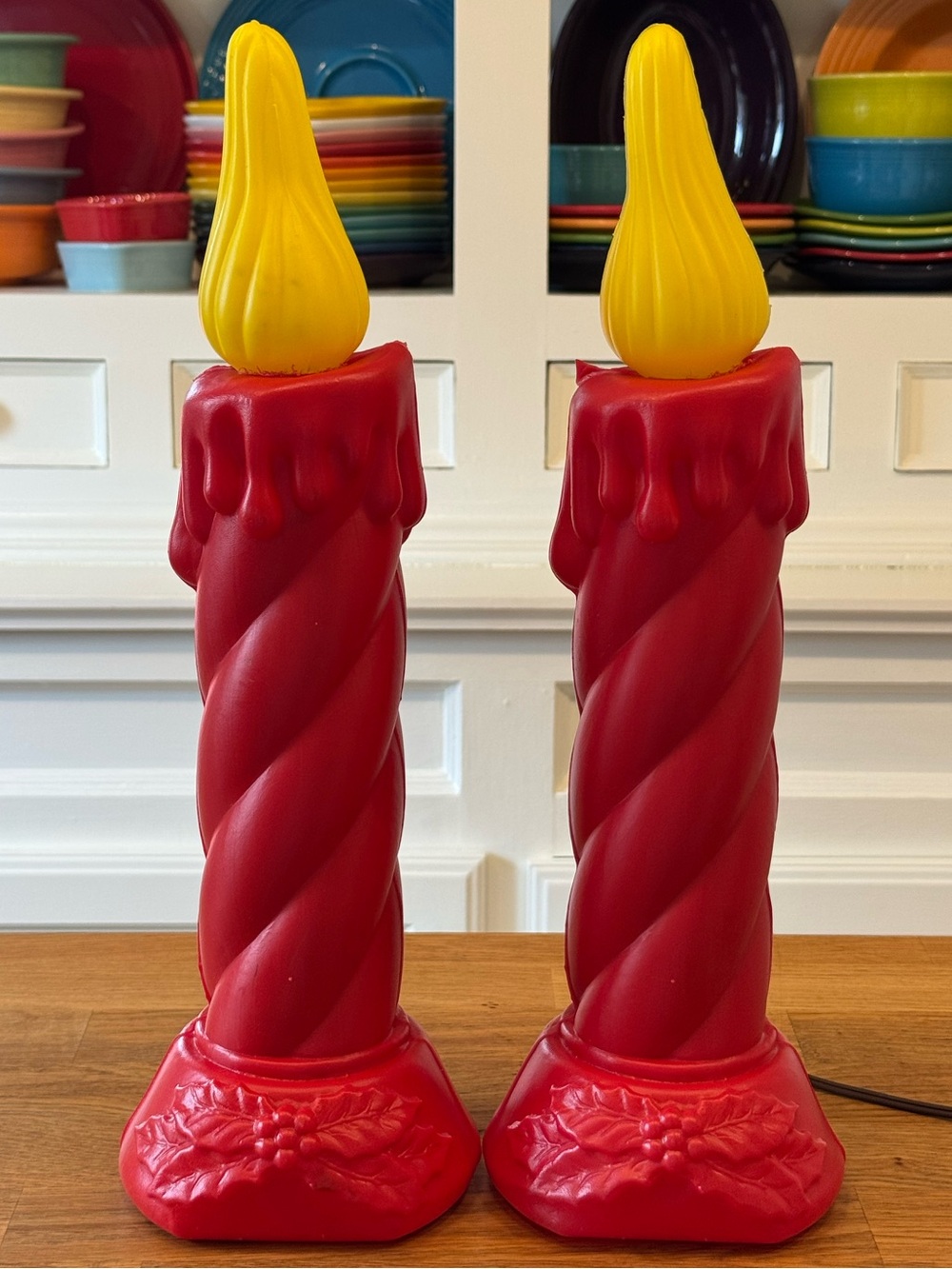 🕯️ Vintage Swirl Blow Mold Candles Pair | General Foam Plastics Norfolk VA | 16”